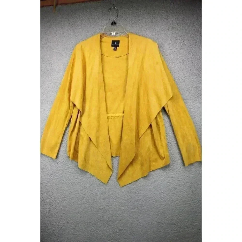 Jules & Leopold Draped Faux Leather Open Cardigan-XL-Gold